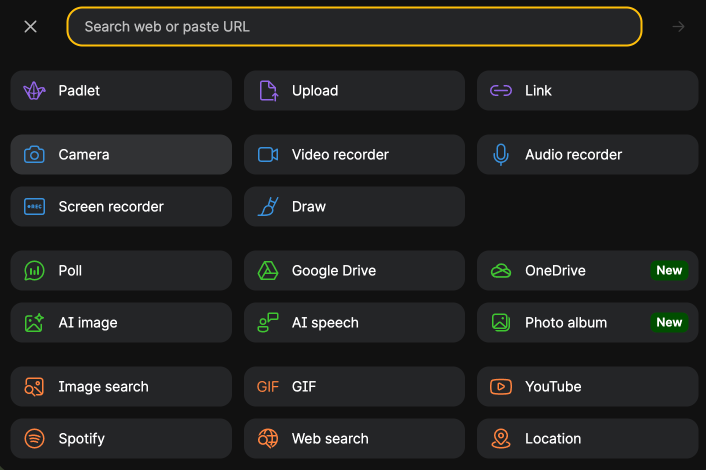 Padlet post type options