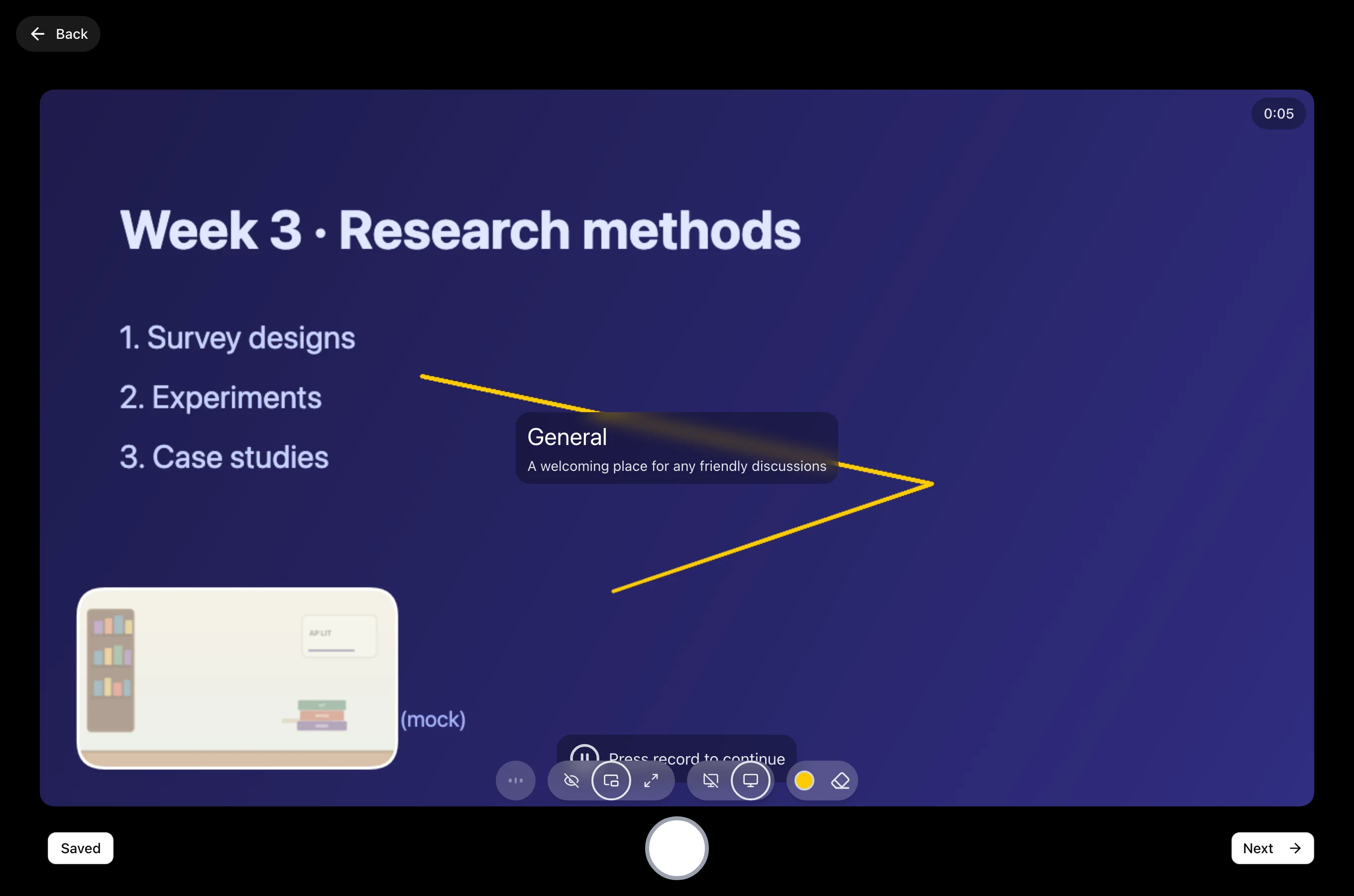 Recorder after a multi-tool take with Next ready