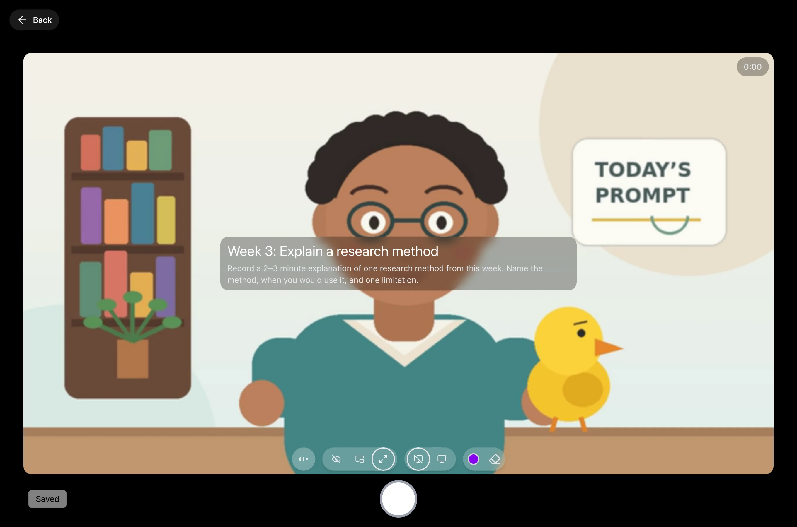 Recorder showing the Week 3 topic title and description over the camera preview