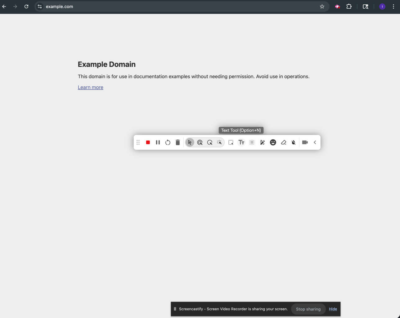 Screencastify recording toolbar during capture